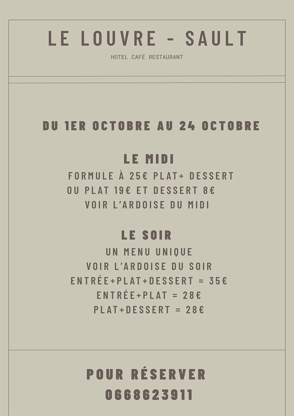 Menu Automne Restaurant le Louvre Sault 2025